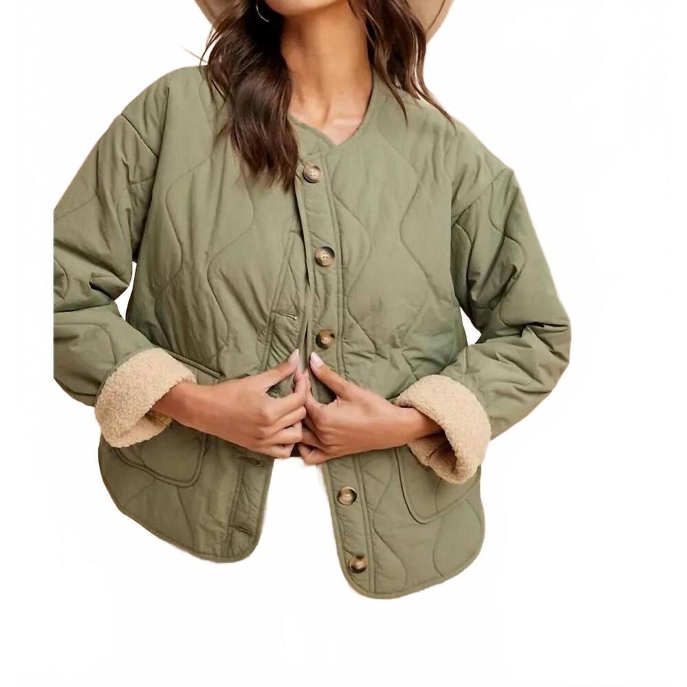 NEW IN-LOOM quilted sherpa lined puffer jacket in olive